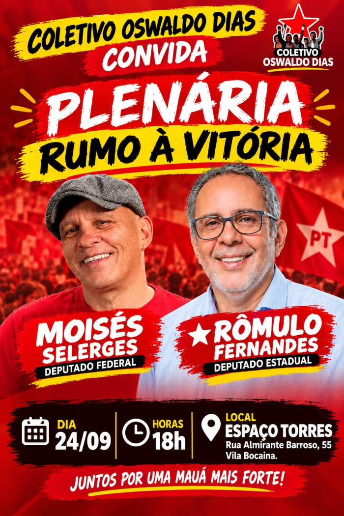 Coletivo Oswaldo Dias realiza plenária nesta quinta-feira em Mauá Coletivo Oswaldo Dias realiza plenária nesta quinta-feira em Mauá