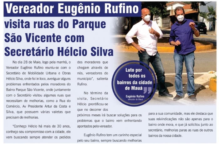 Vereador Eugênio Rufino visita ruas do Parque São Vicente com secretário Hélcio Silva